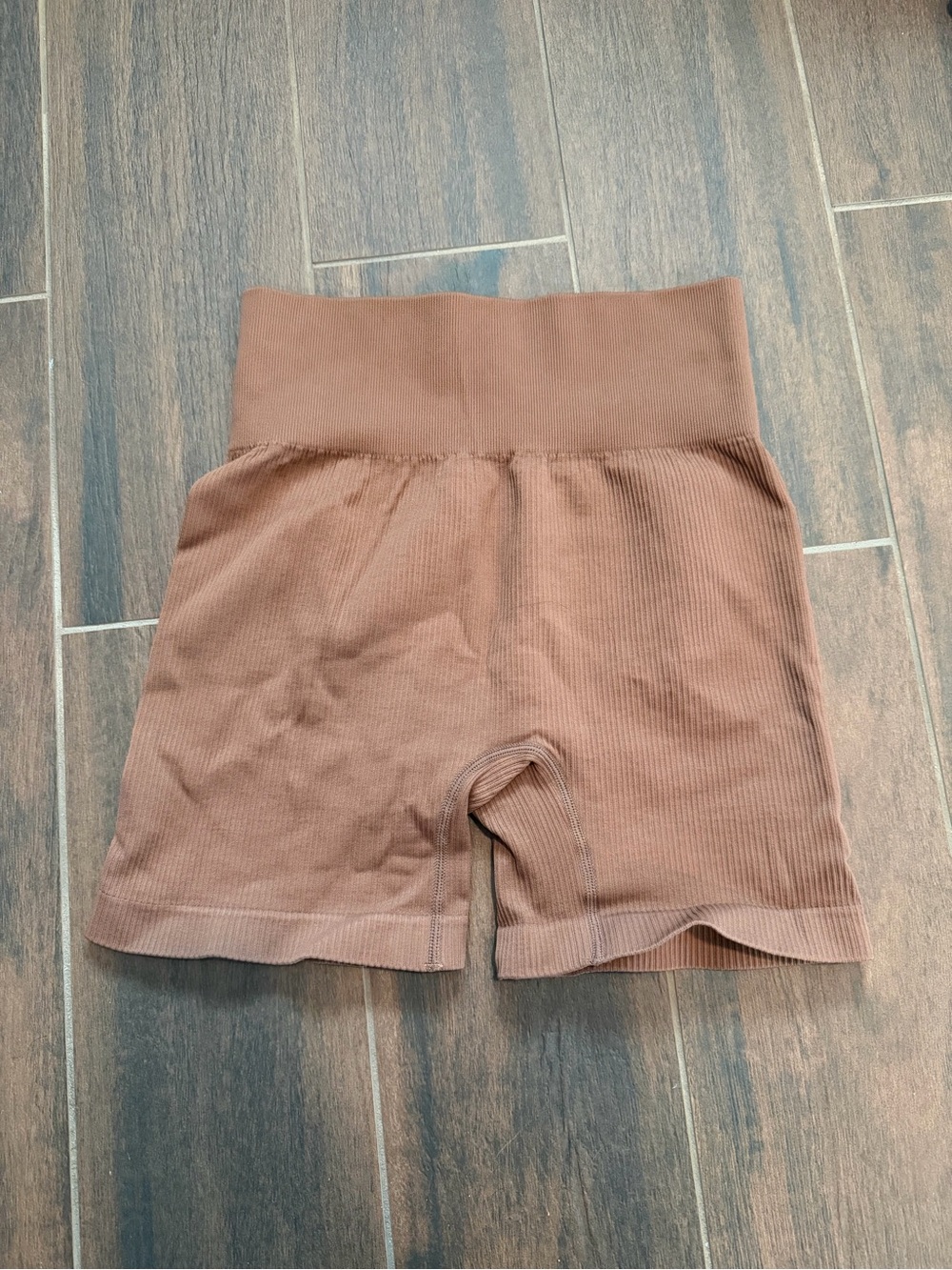 High-Waist Ribbed Women’s Shorts — Brown